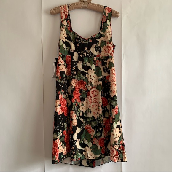 Anna Sui Floral Crepe button down mini dress black multi - Picture 7 of 13